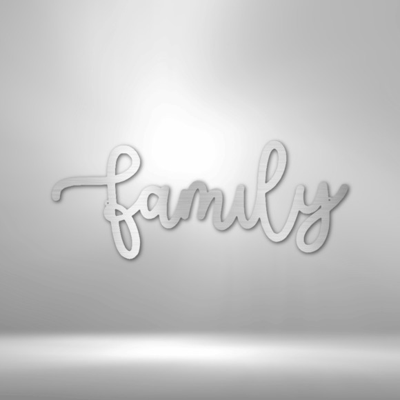 Family Script Steel Sign Laser Cut Powder Coated Home & Office Metal Wall Decor